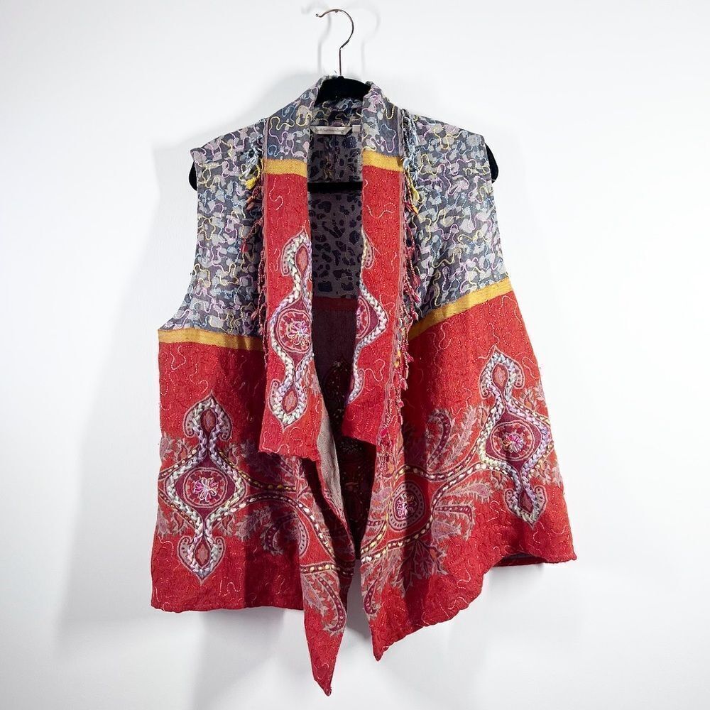 Soft surroundings heavily embroidered vest drape open front art to wear